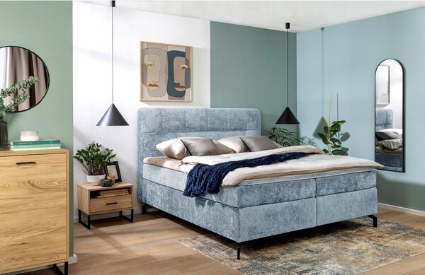 BOXSPRING POSTELJA 160 cm x 200 cm , tekstil svetlo modra