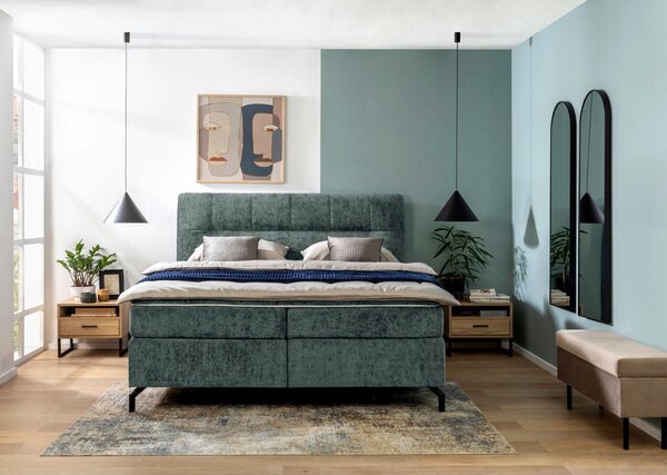 BOXSPRING POSTELJA 160 cm x 200 cm , tekstil temno siva