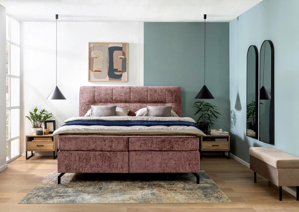 BOXSPRING POSTELJA 160 cm x 200 cm , tekstil vinsko rdeča