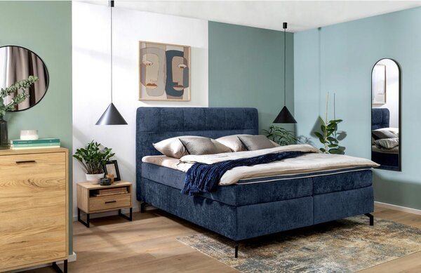 BOXSPRING POSTELJA 160 cm x 200 cm , tekstil temno modra