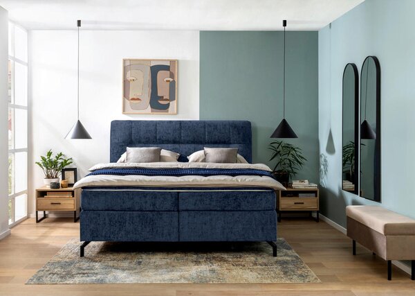BOXSPRING POSTELJA 160 cm x 200 cm , tekstil temno modra