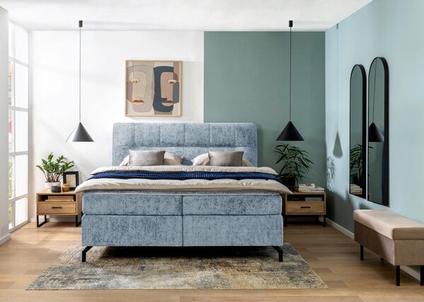 BOXSPRING POSTELJA 160 cm x 200 cm , tekstil svetlo modra