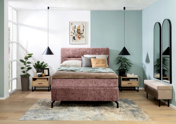 BOXSPRING POSTELJA 140 cm x 200 cm , tekstil vinsko rdeča