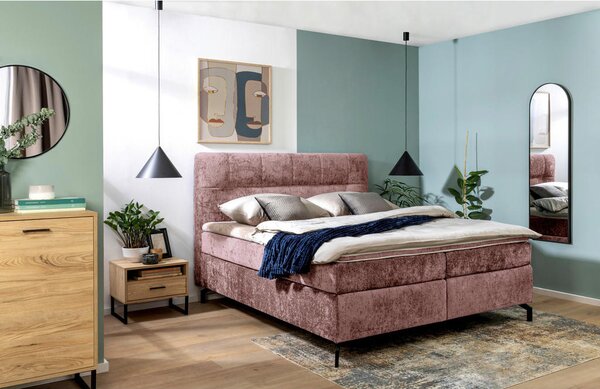 BOXSPRING POSTELJA 160 cm x 200 cm , tekstil vinsko rdeča