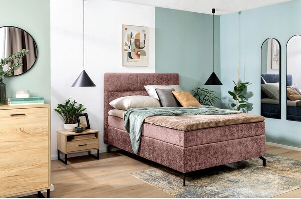 BOXSPRING POSTELJA 140 cm x 200 cm , tekstil vinsko rdeča