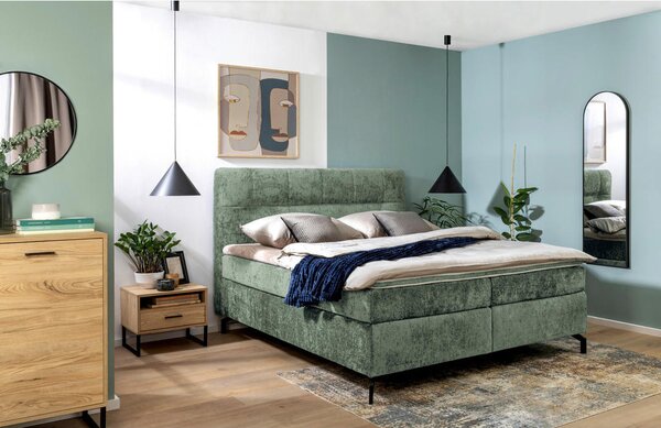 BOXSPRING POSTELJA 160 cm x 200 cm , tekstil metino zelena