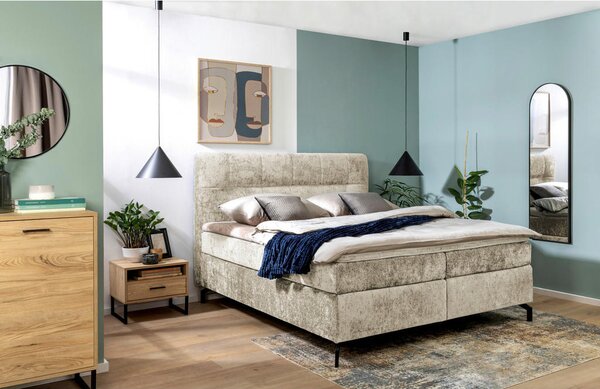 BOXSPRING POSTELJA 160 cm x 200 cm , tekstil svetlo rjava