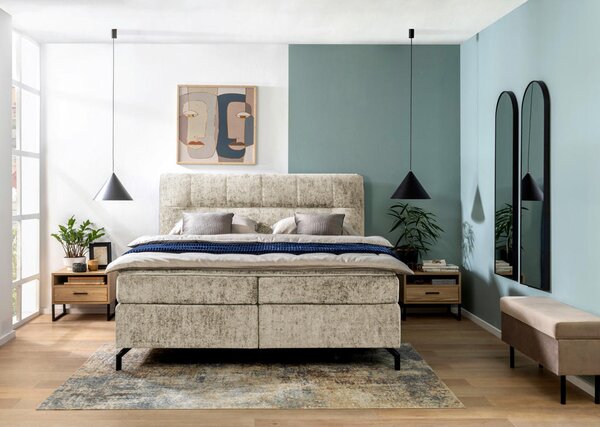 BOXSPRING POSTELJA 160 cm x 200 cm , tekstil svetlo rjava