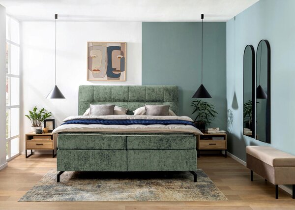 BOXSPRING POSTELJA 160 cm x 200 cm , tekstil metino zelena