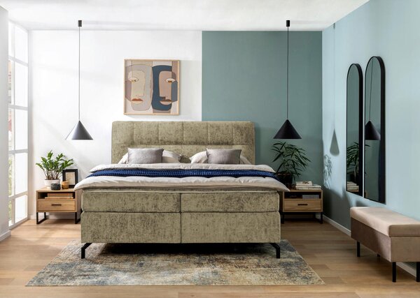 BOXSPRING POSTELJA 160 cm x 200 cm , tekstil barve kapučina