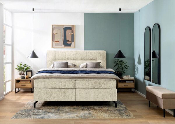BOXSPRING POSTELJA 160 cm x 200 cm , tekstil barve šampanjca