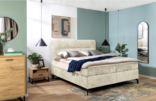BOXSPRING POSTELJA 160 cm x 200 cm , tekstil barve šampanjca