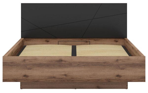 POSTELJA 160 cm x 200 cm , leseni material črna, barve hrasta