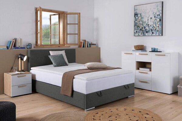 POSTELJA Z VZMETNICO 90 cm x 200 cm , tekstil temno siva