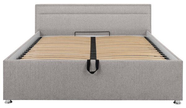 OBLAZINJENA POSTELJA 160 cm x 200 cm , les, kovina, umetna masa, tekstil svetlo siva