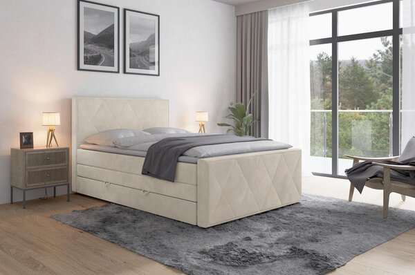 BOXSPRING POSTELJA 140 cm x 200 cm , les, kovina, umetna masa, tekstil bela