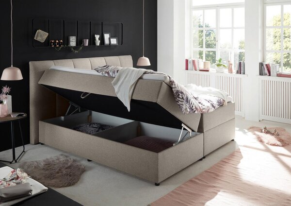 BOXSPRING POSTELJA 180 cm x 200 cm , tekstil umazano rjava