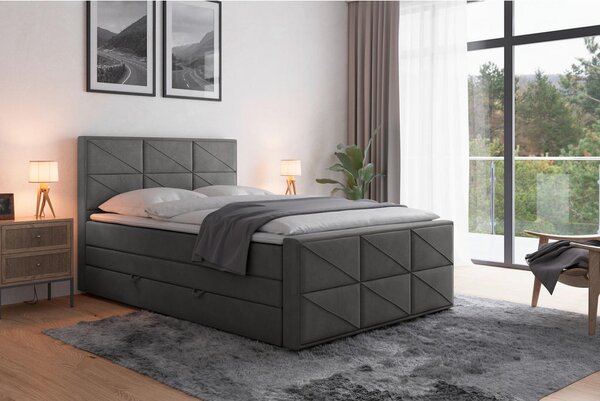 BOXSPRING POSTELJA 140 cm x 200 cm , les, kovina, umetna masa, tekstil antracit
