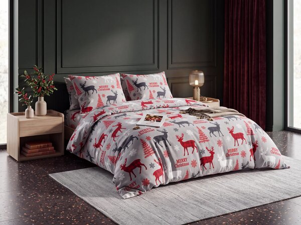 Posteljnina mikropliš MERRY CHRISTMAS DEER siva Dimenzije posteljnine: 2 kom 70 x 90 cm | 200 x 220 cm