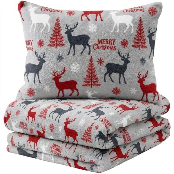 Posteljnina mikropliš MERRY CHRISTMAS DEER siva Dimenzije posteljnine: 2 kom 70 x 90 cm | 200 x 220 cm