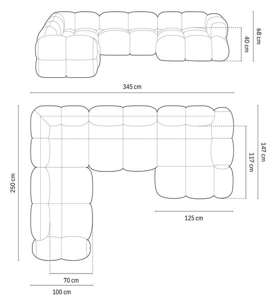 Rjava žametna kotna sedežna garnitura (levi kot/v obliki črke "U") Loretto – Cosmopolitan Design