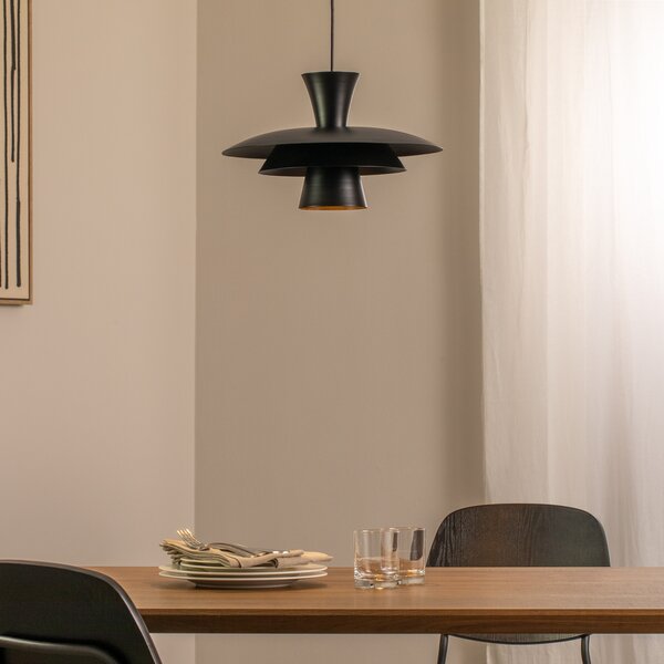 Luminex Visoka svetilka Plato, črna, kovina, Ø 38 cm, E27, zatemnjen, Črna, Dnevna soba / jedilnica, Kovina, Sodobni