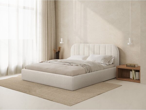 Slonokoščena oblazinjena zakonska postelja s prostorom za shranjevanje z letvenim dnom 180x200 cm Juno – Windsor & Co Sofas