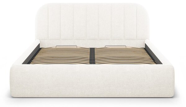 Slonokoščena oblazinjena zakonska postelja s prostorom za shranjevanje z letvenim dnom 180x200 cm Juno – Windsor & Co Sofas