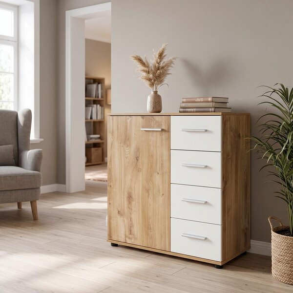 Modern Living Komoda Katrin, Bela, Barva Hrasta