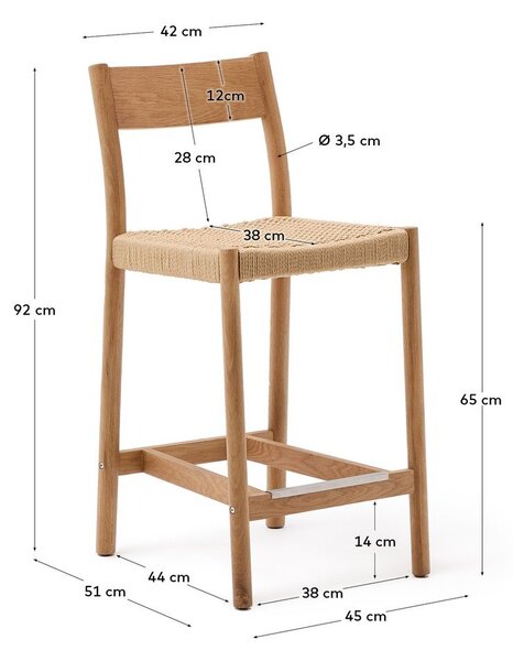 Barski stol iz masivnega hrasta v naravni barvi (višina sedeža 65 cm) Yalia – Kave Home