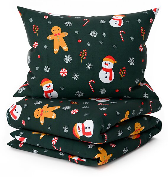 Posteljnina iz mikrovlaken SNOWMAN AND GINGERBREAD zelena Dimenzije posteljnine: 70 x 90 cm | 140 x 200 cm
