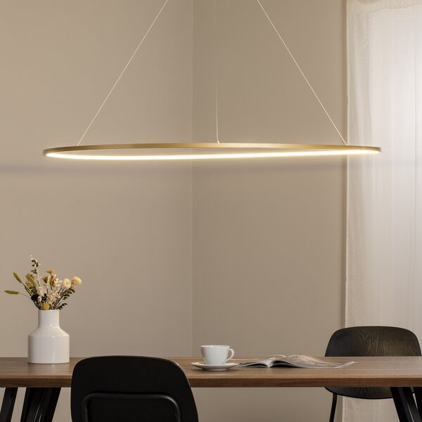 Milagro Lighting LED obesna svetilka Saturno, Ø 120 cm, zlata, 1-žarnica, 4.000 K, Zlata / medeninasta, Dnevna soba / jedilnica, Aluminij, Sodobni
