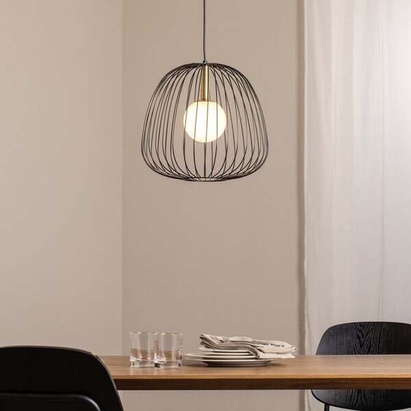 SIGMA Obesna svetilka Bell M, Ø 33 cm, 1-svetlobna, črna/zlata/bela, zatemnjen, Črna, Dnevna soba / jedilnica, Kovina, Sodobni