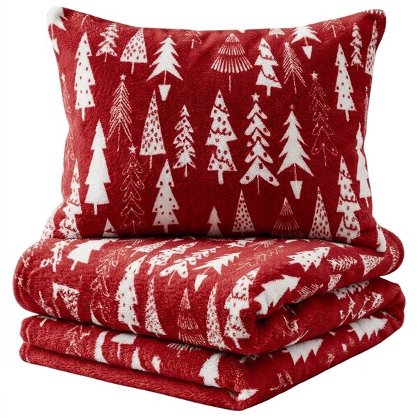 Posteljnina mikropliš CHRISTMAS TREES rdeča Dimenzije posteljnine: 2 kom 70 x 90 cm | 200 x 220 cm