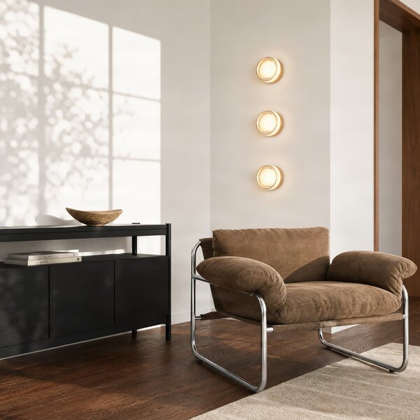 Lucande LED-stenna svetilka Somber, bronasta/jantarna, Ø 12,5 cm, IP44, Zlata / medeninasta, Hodnik, Steklo, Sodobni