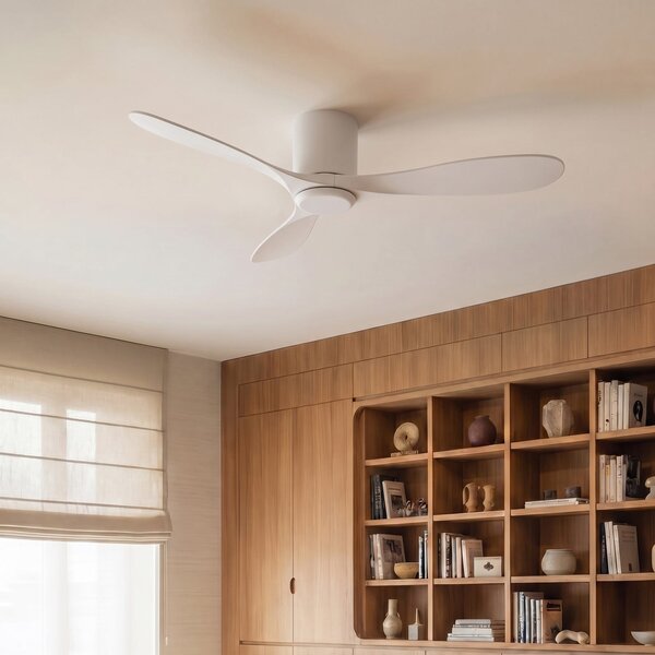 Lucande stropni ventilator Solenus, bel, Ø 134 cm, tih, Bela, Dnevna soba / jedilnica, Plastika, Sodobni