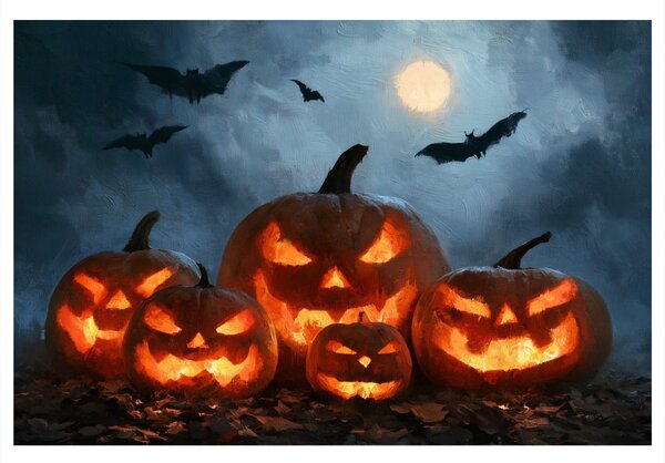Slika halloweenske buče pod netopirji