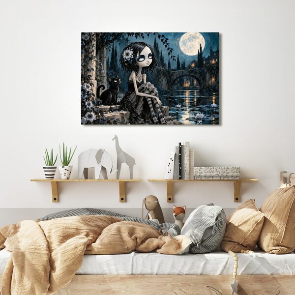 Slika gotsko dekle s črno mačko