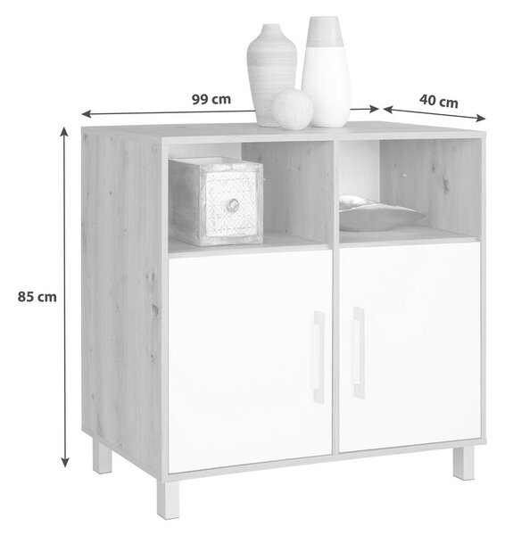 Modern Living Komoda Box, Bela, Barva Hrasta