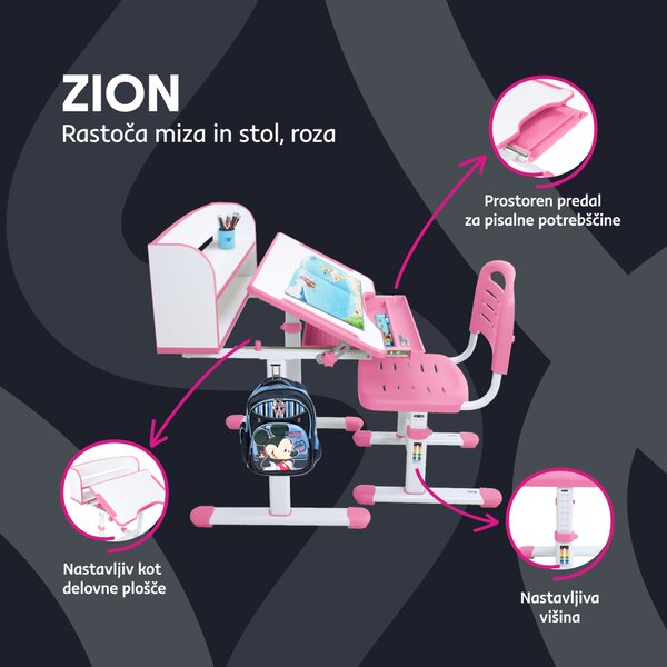 KONDELA Rastoča miza in stol, roza/bela, komplet ZION