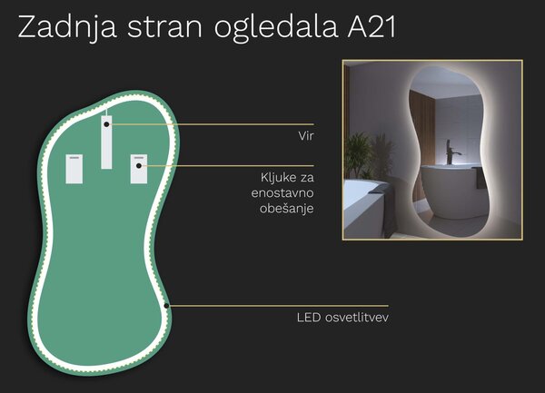 Organsko ogledalo LED z osvetlitvijo A21