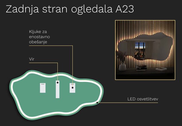 Organsko ogledalo LED z osvetlitvijo A23 60x32