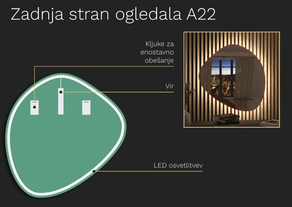 Organsko ogledalo LED z osvetlitvijo A22