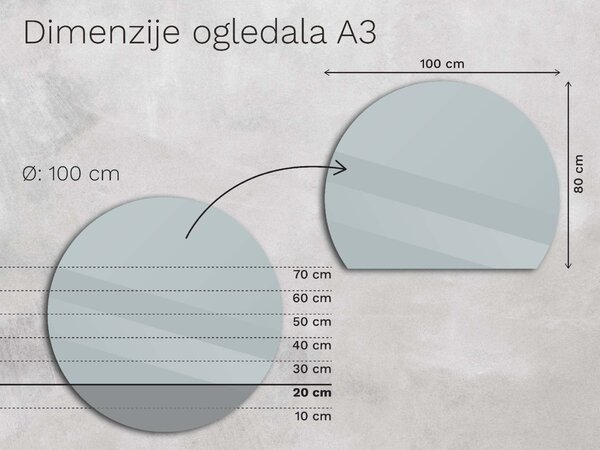 Netipično kopalniško ogledalo z LED osvetlitvijo A3 50x10