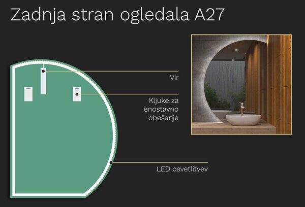 Netipično kopalniško ogledalo z LED osvetlitvijo A27 65x84