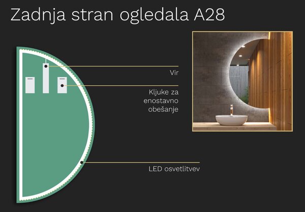 Netipično kopalniško ogledalo z LED osvetlitvijo A28 50x10