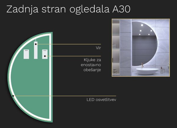 Netipično kopalniško ogledalo z LED osvetlitvijo A30 50x10