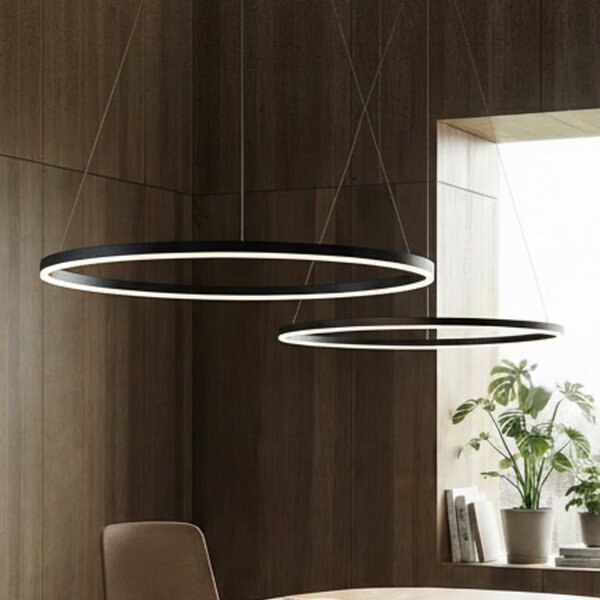 Arcchio LED-visoka svetilka Albiona, črna, 1 obroč, Ø 80 cm, zatemnjen, Črna, Kuhinja, Kovina, Sodobni