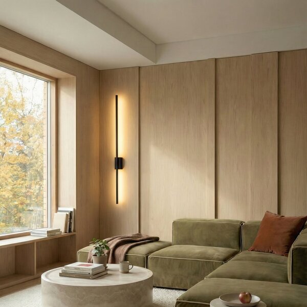 TK Lighting LED stenska svetilka Flash, črna, višina 108 cm kovinska 1-svetloba, Črna, Dnevna soba / jedilnica, Kovina, Sodobni