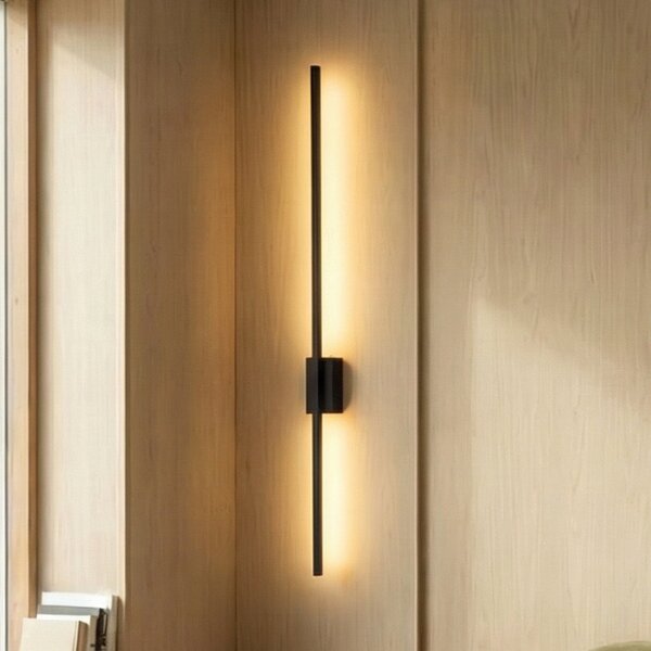 TK Lighting LED stenska svetilka Flash, črna, višina 108 cm kovinska 1-svetloba, Črna, Dnevna soba / jedilnica, Kovina, Sodobni